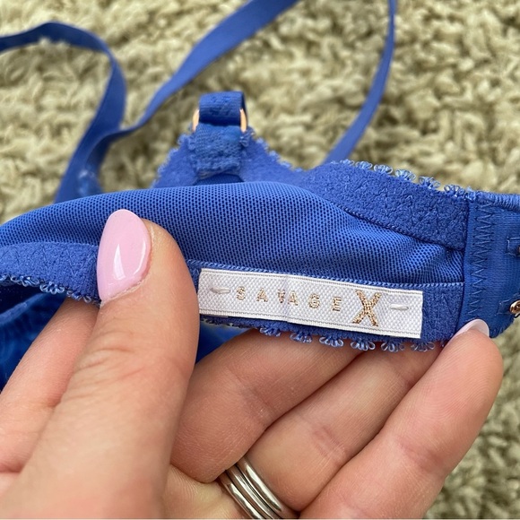 Savage X Fenty Flocked Logo Unlined Bra Blue Cyber Cafe 34B - Picture 12 of 12